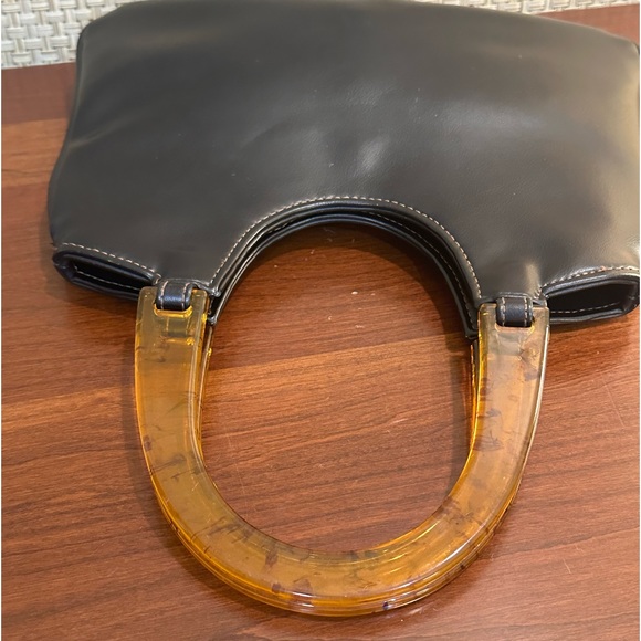 ๐4xHP๐VTG 1990s Mod Lucite Top Handle Black Faux Leather Bag - Picture 2 of 11